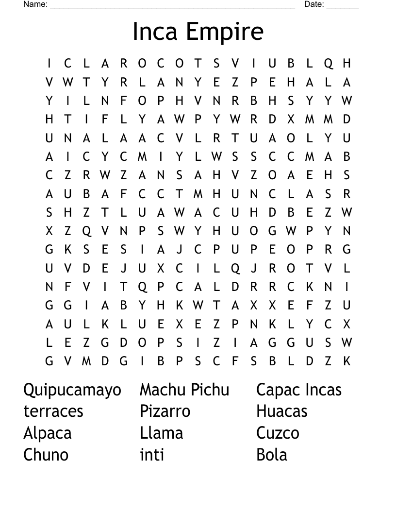 Inca Empire Word Search WordMint Inca Empire Word Search WordMint
