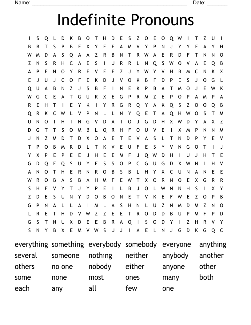 Indefinite Pronouns Word Search WordMint