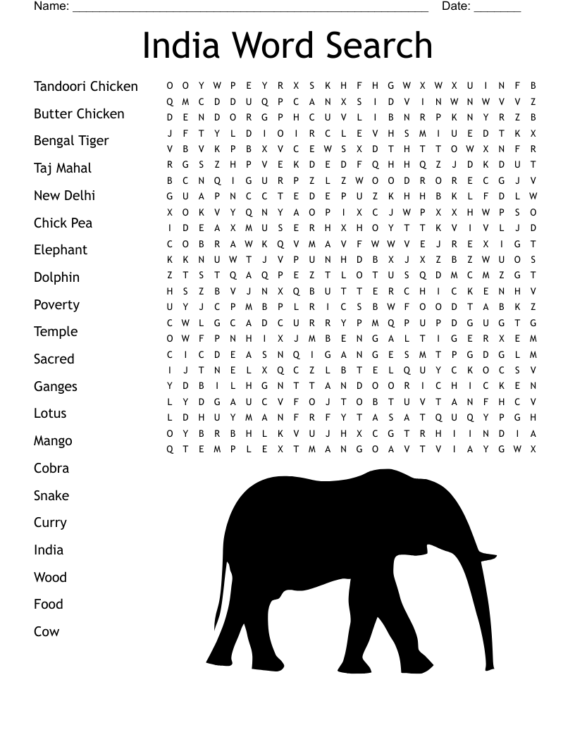 India Word Search WordMint