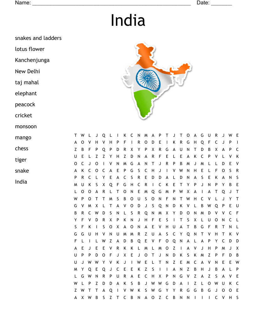 India Word Search WordMint