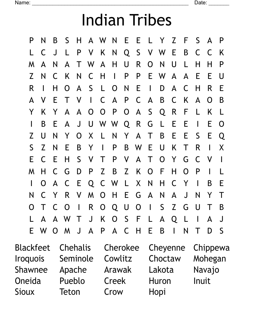 Indian Tribes Word Search WordMint