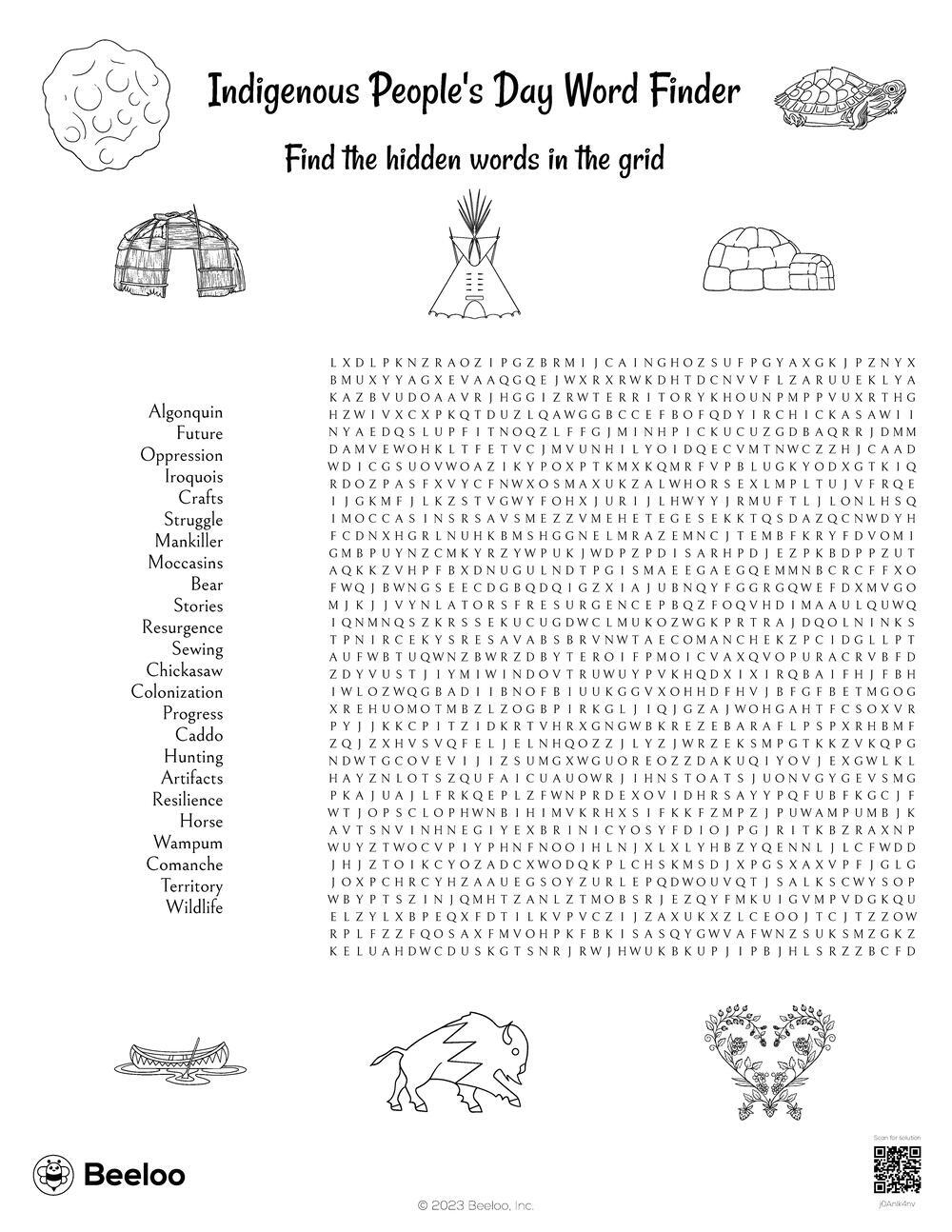 Indigenous People s Day themed Word Searches Beeloo Printable Crafts And Activities For Kids
