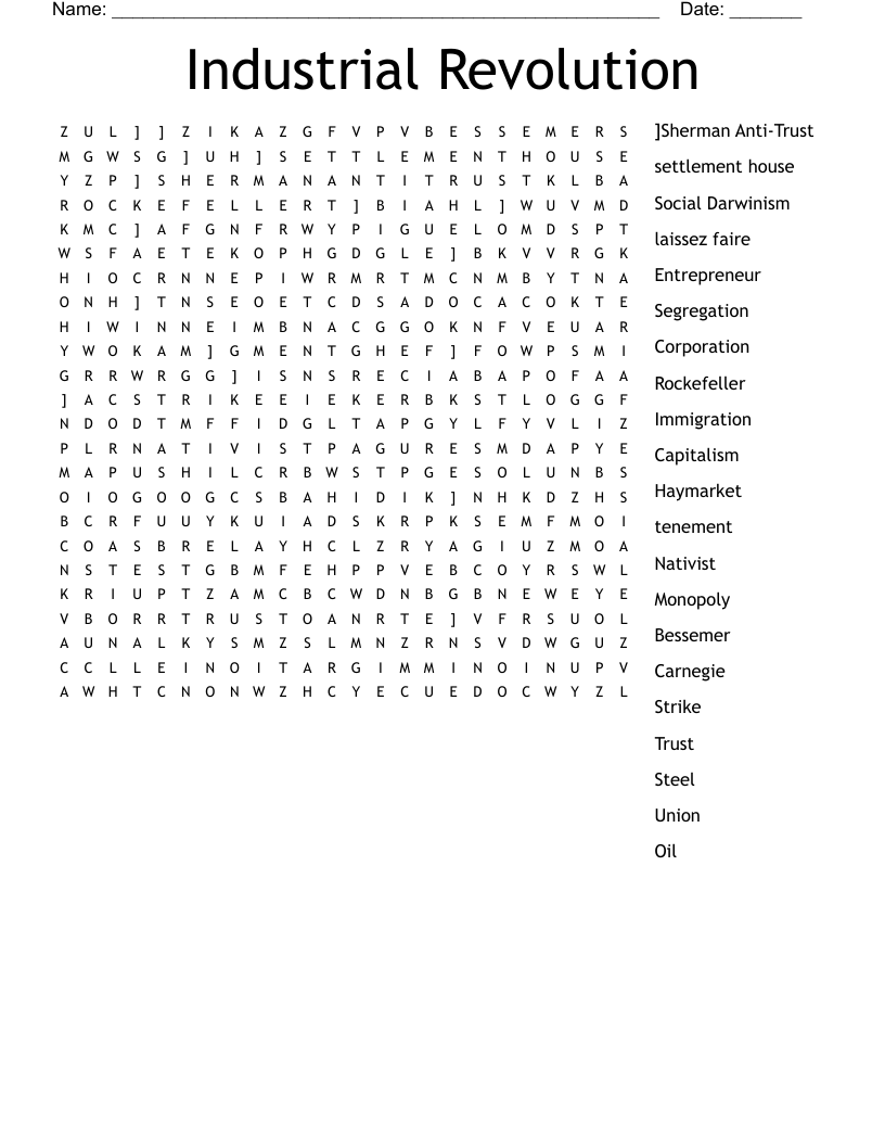 Industrial Revolution Word Search WordMint Industrial Revolution Word Search WordMint
