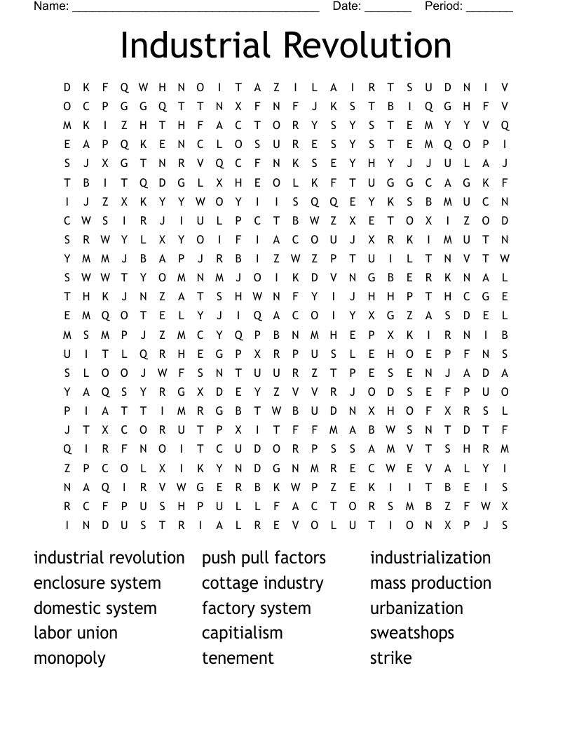 Industrial Revolution Word Search WordMint