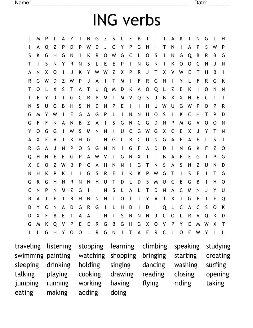 ING Verbs Word Search WordMint ING Verbs Word Search WordMint