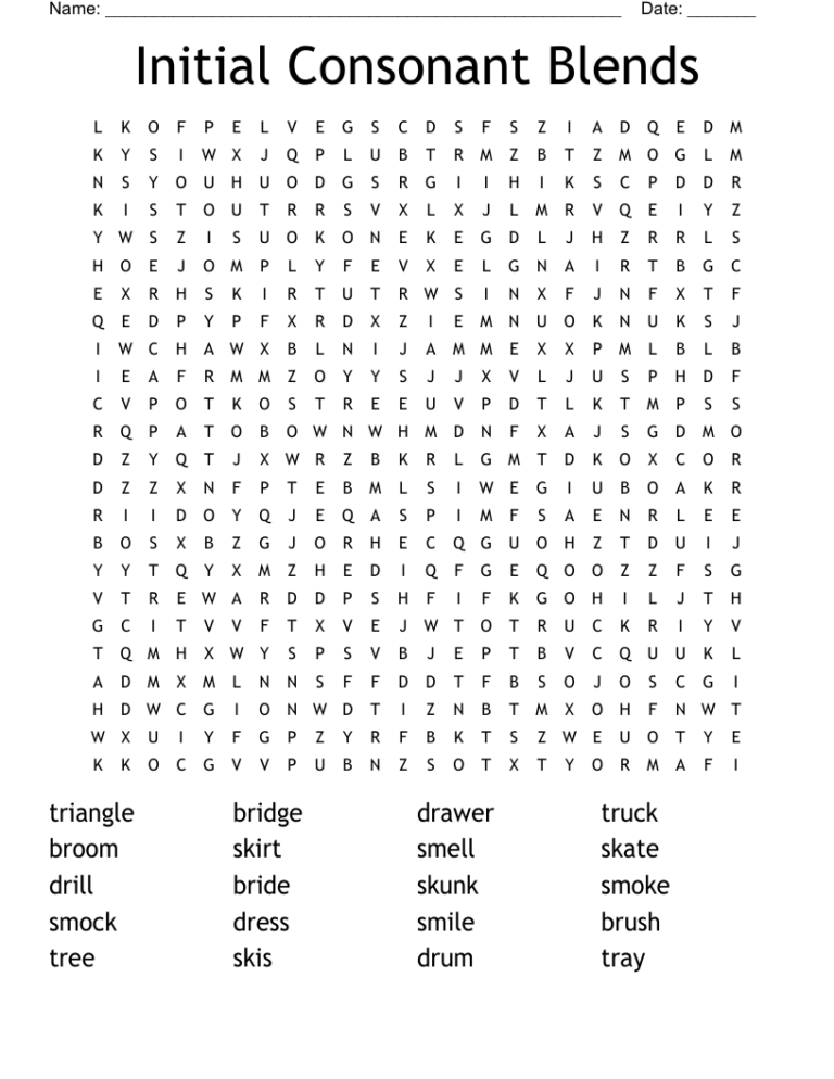Initial Consonant Blends Word Search WordMint