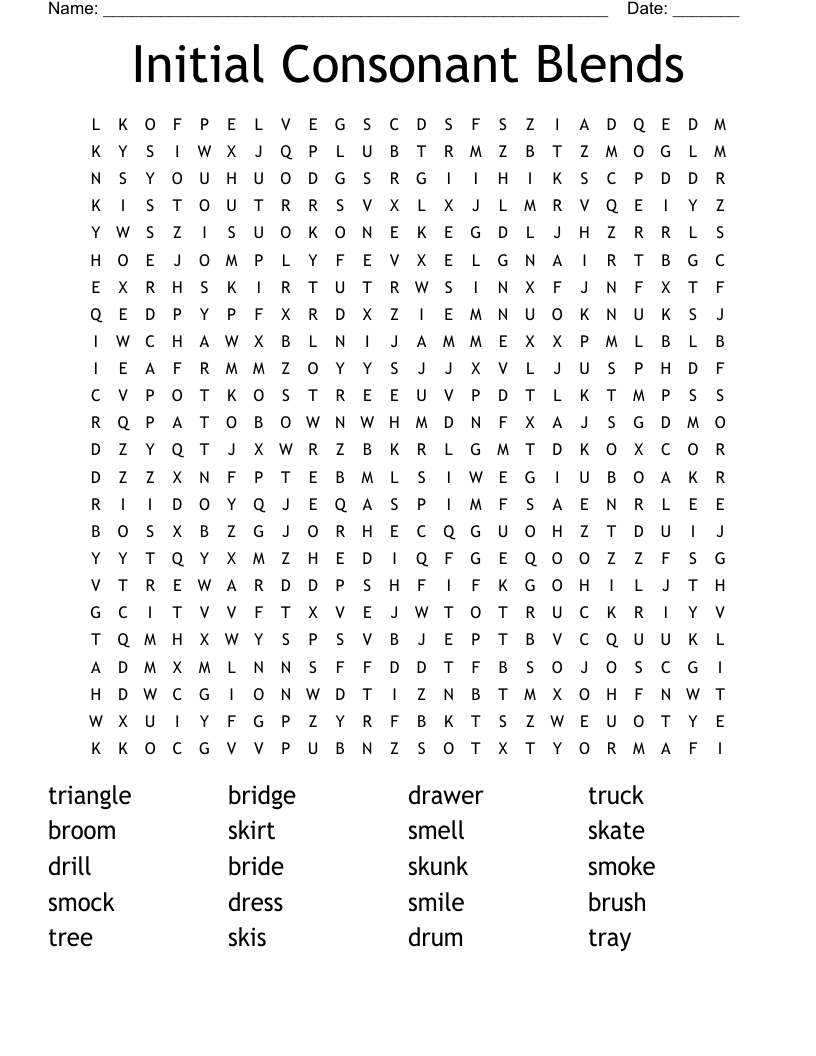 Initial Consonant Blends Word Search WordMint