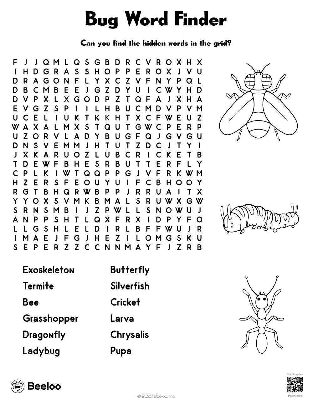 Insect themed Word Searches Beeloo Printable Crafts And