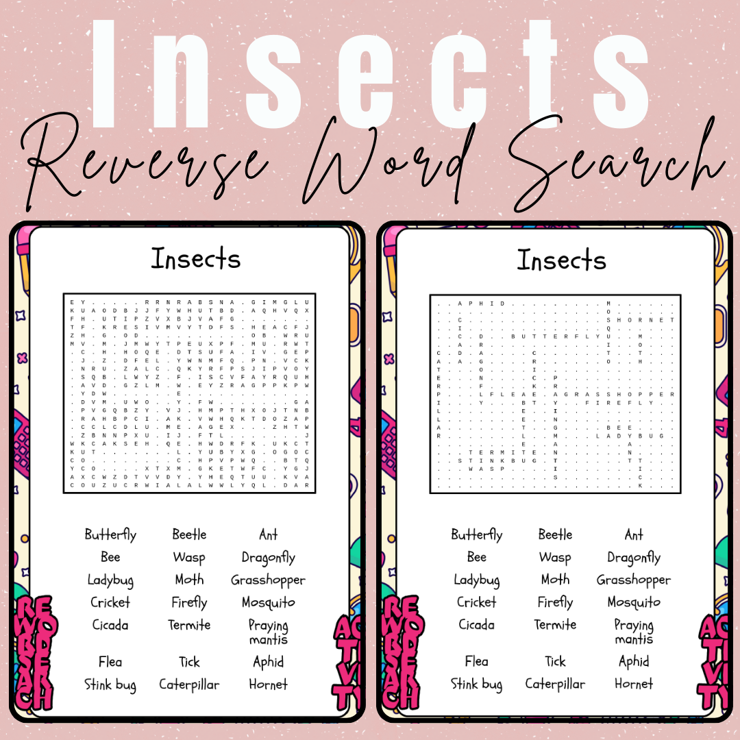 Insects Reverse Word Search No Prep Printable Activity Worksheet