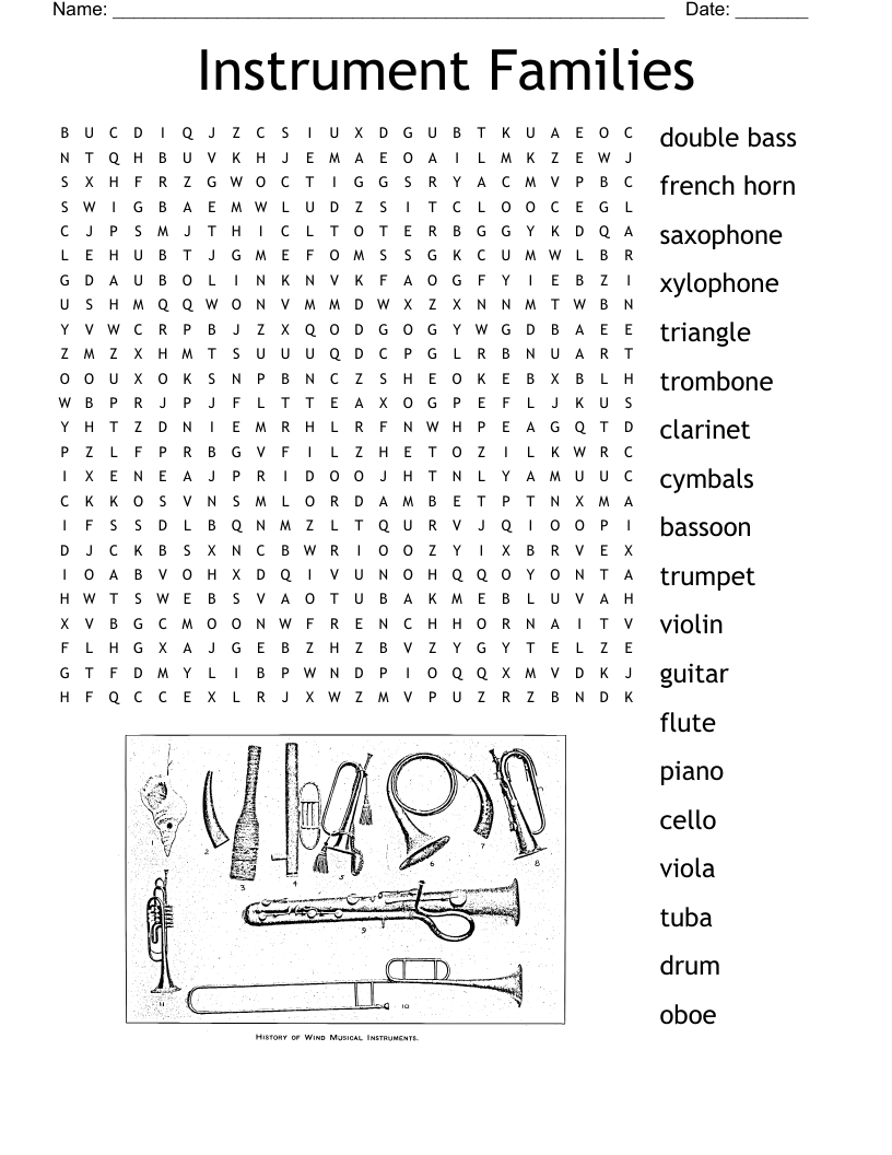 Instrument Families Word Search WordMint