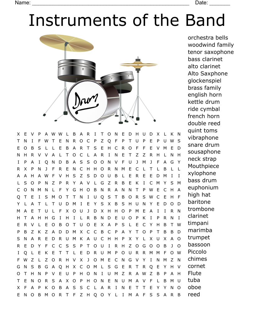 Instruments Of The Band Word Search WordMint