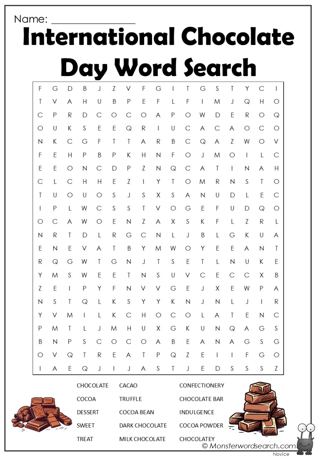 International Chocolate Day Word Search Monster Word Search