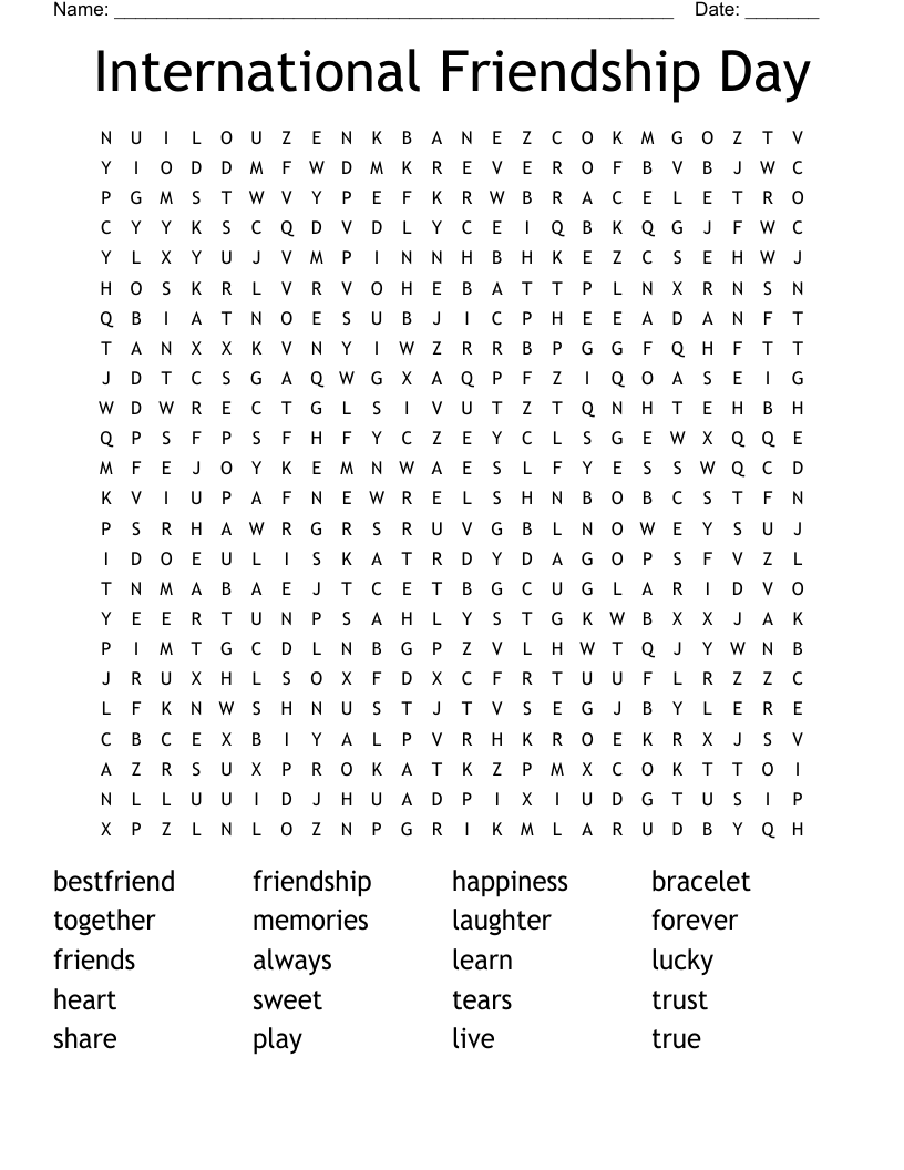 International Friendship Day Word Search WordMint