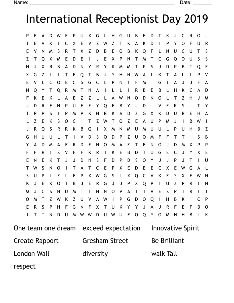 International Receptionist Day 2019 Word Search WordMint