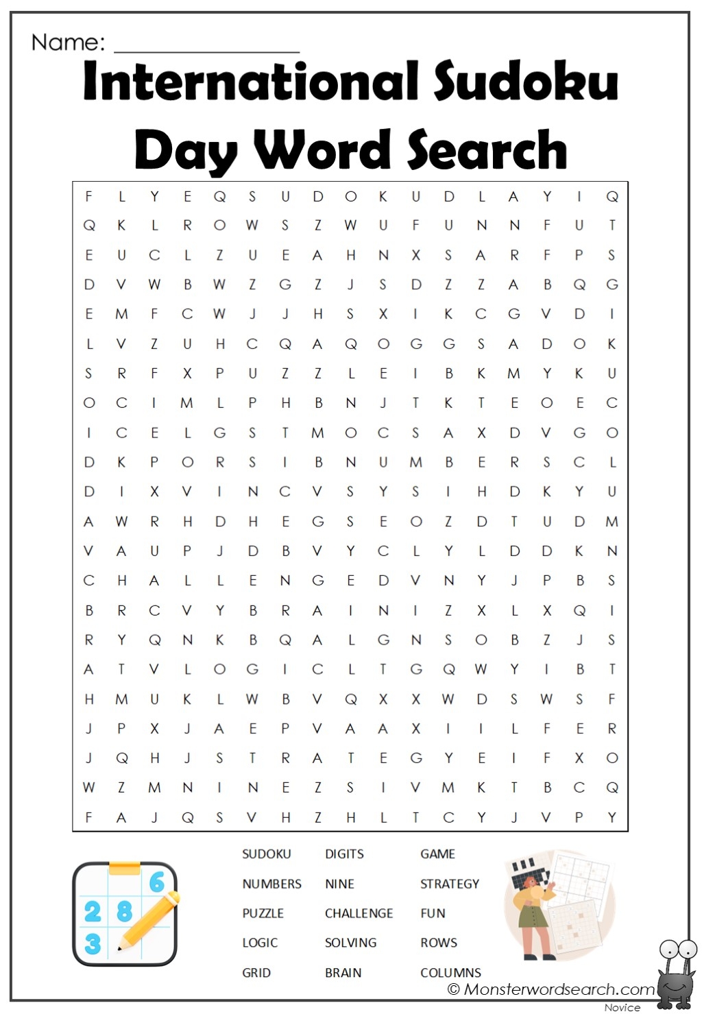 International Sudoku Day Word Search Monster Word Search