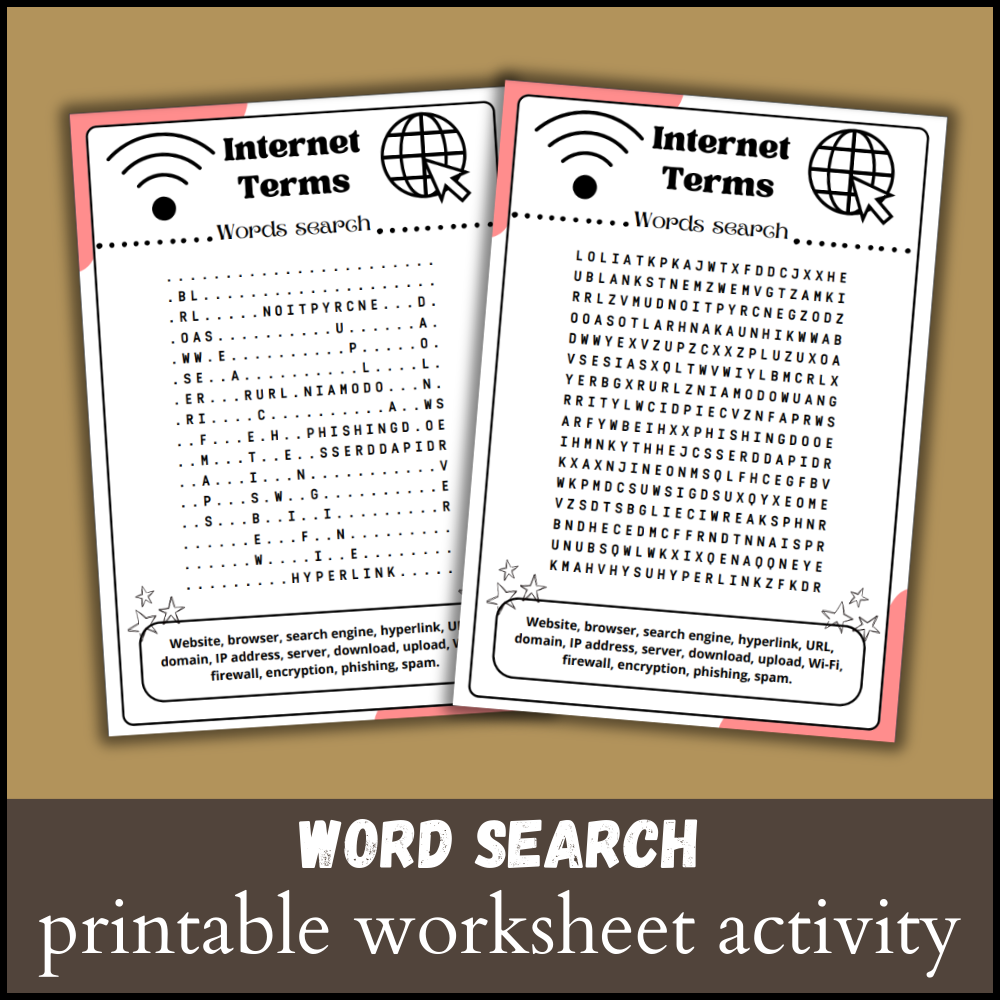 Internet Terms Word Search Puzzle Worksheet Activity Wordsearch Made By Teachers