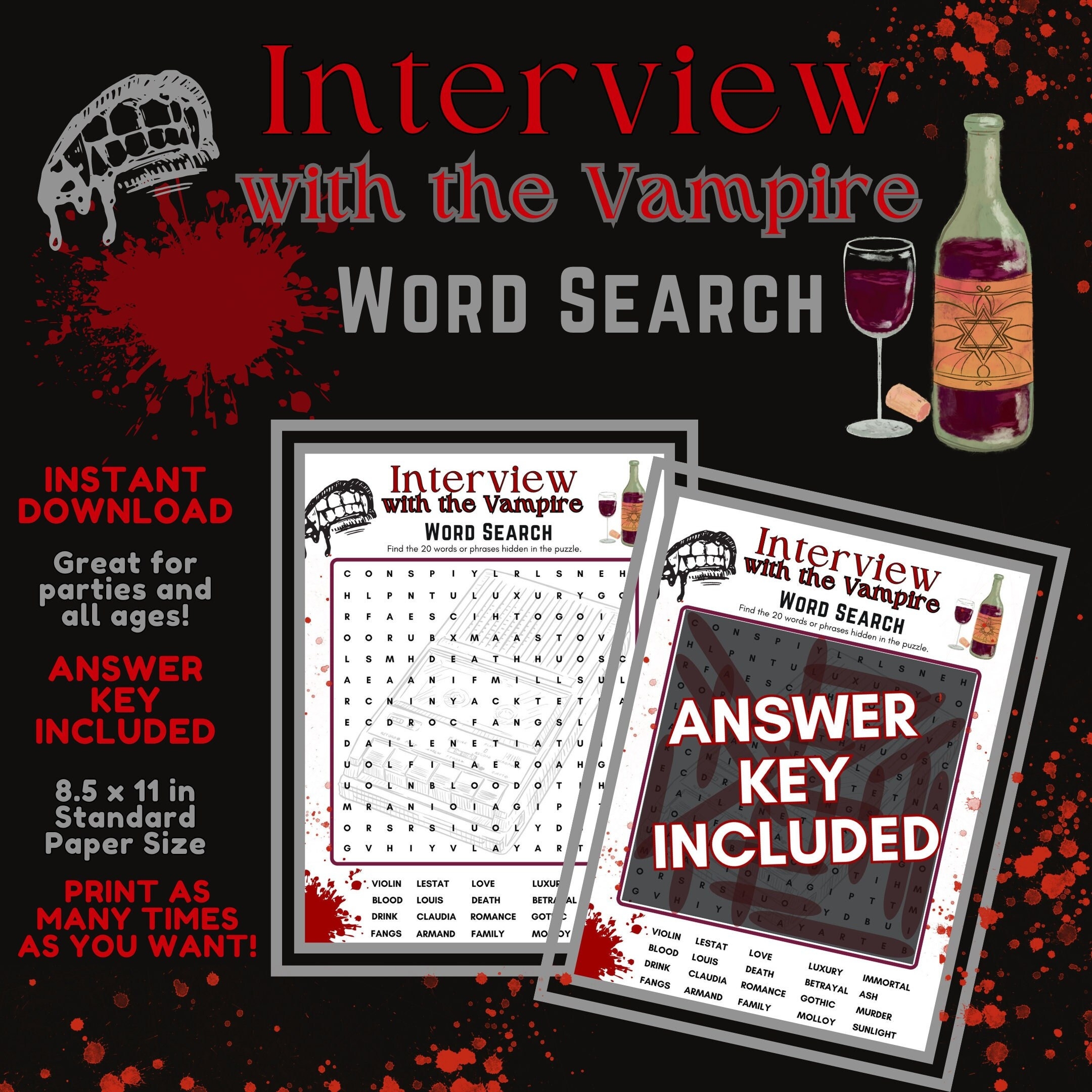 Vampire Word Search Printable