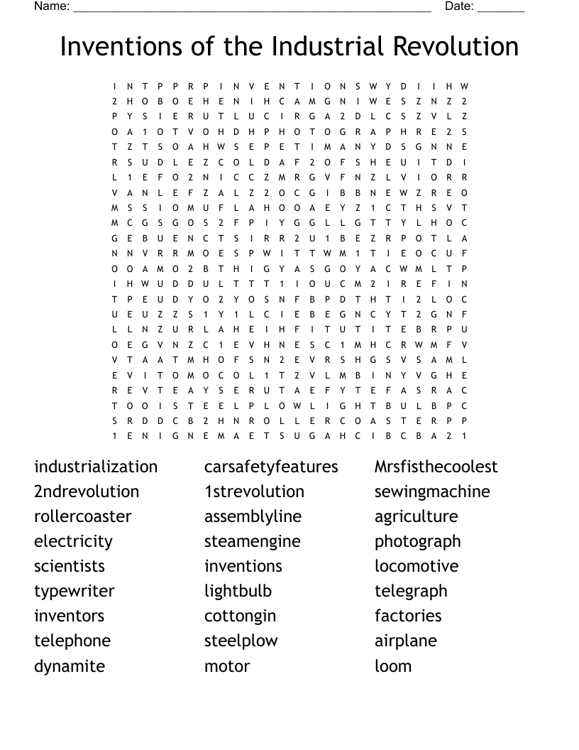 Inventions Of The Industrial Revolution Word Search WordMint Inventions Of The Industrial Revolution Word Search WordMint