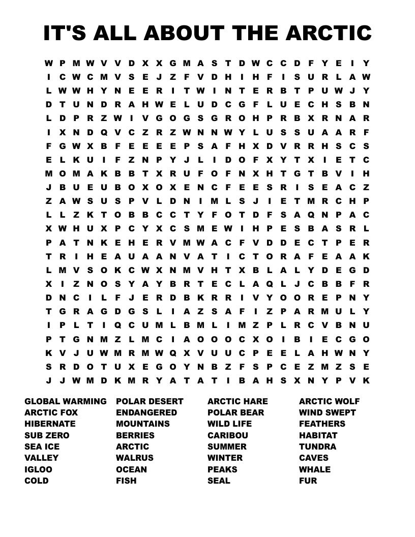 IT S ALL ABOUT THE ARCTIC Word Search WordMint