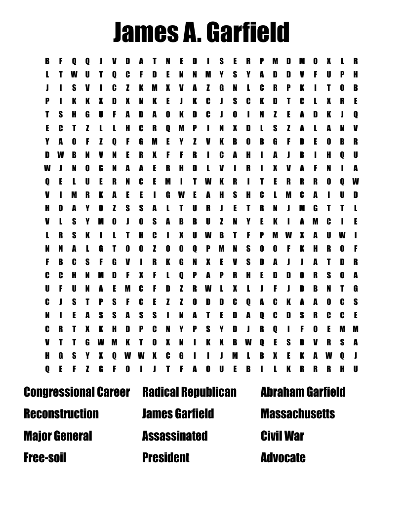 James A Garfield Word Search WordMint
