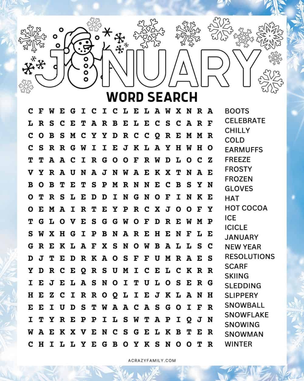 January Word Search
