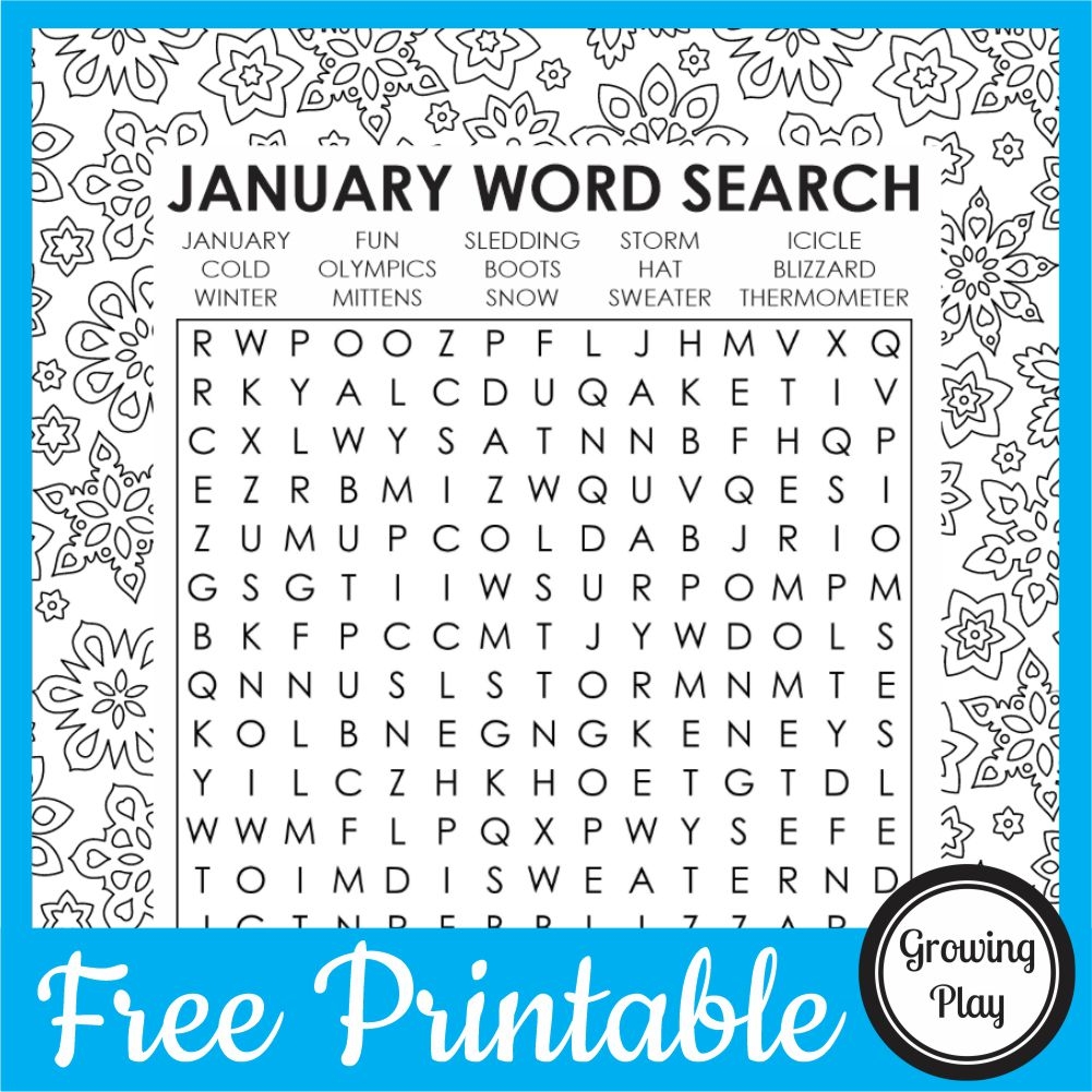 Word Search Printable January