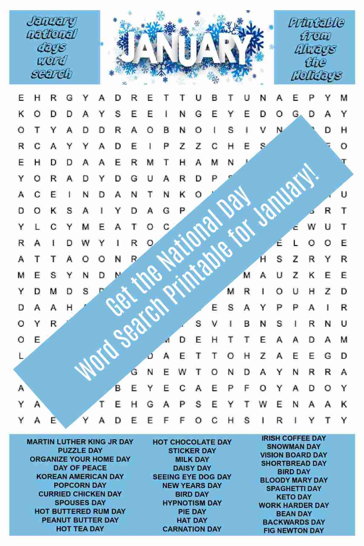 January Word Search Printable National Day Word Find Puzzle