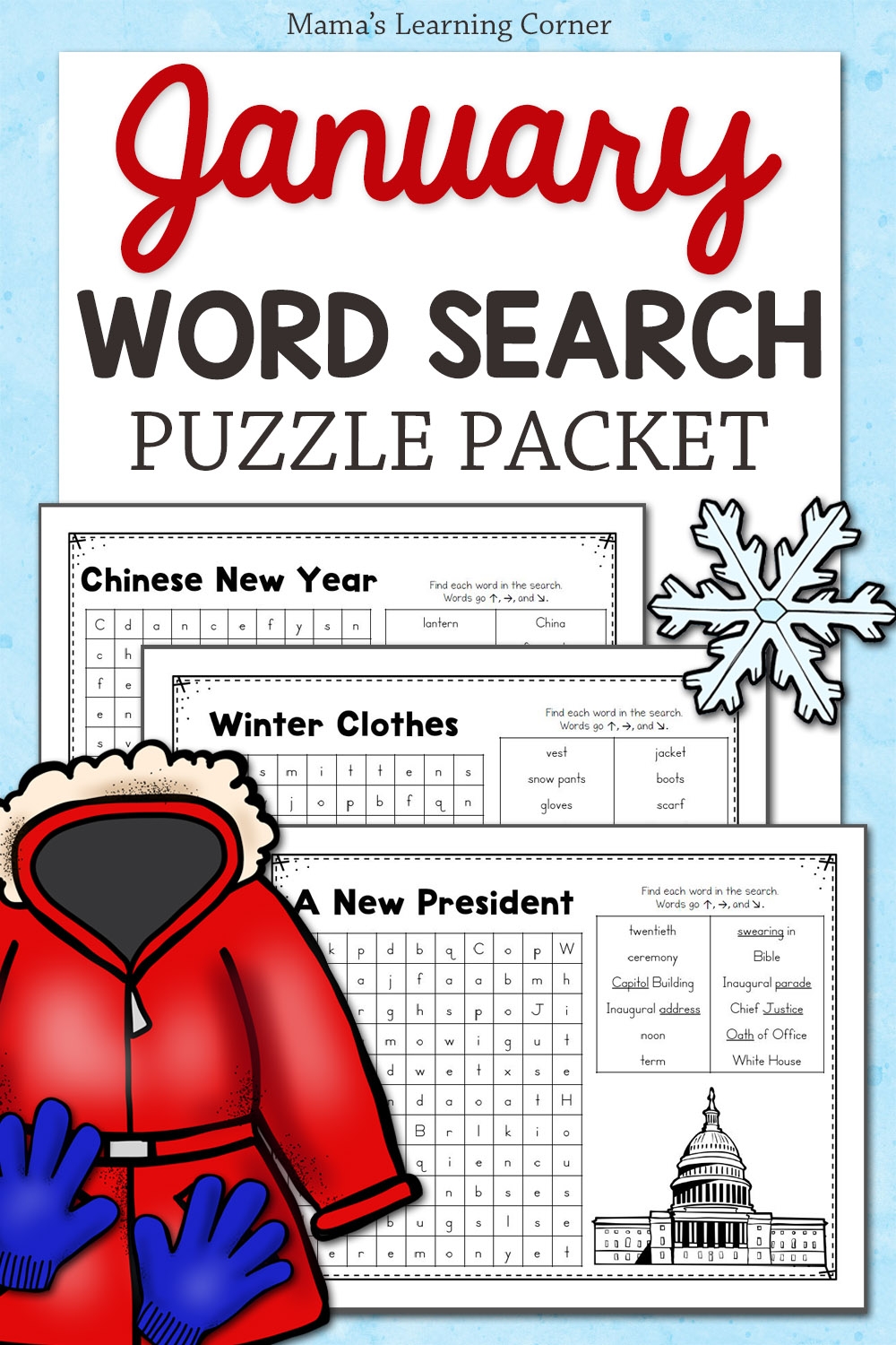Printable January Word Search Puzzles