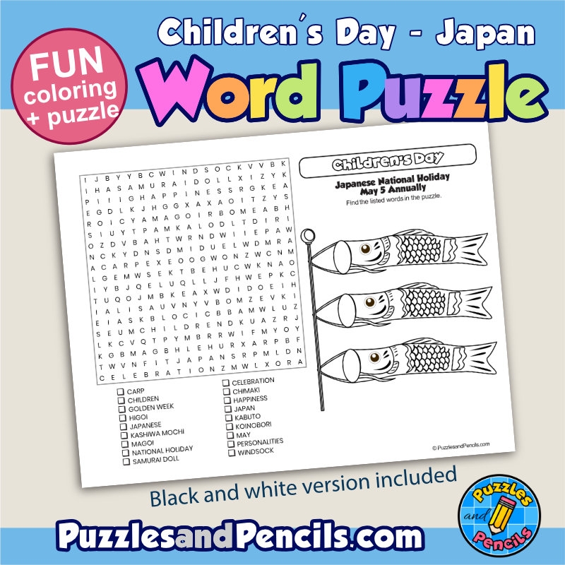 Japan Children s Day Word Search Puzzle Activity Page And Coloring Wordsearch