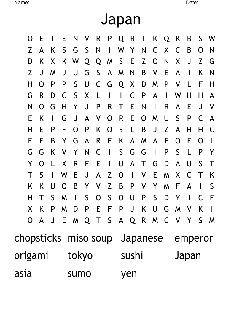 Japan Word Search WordMint