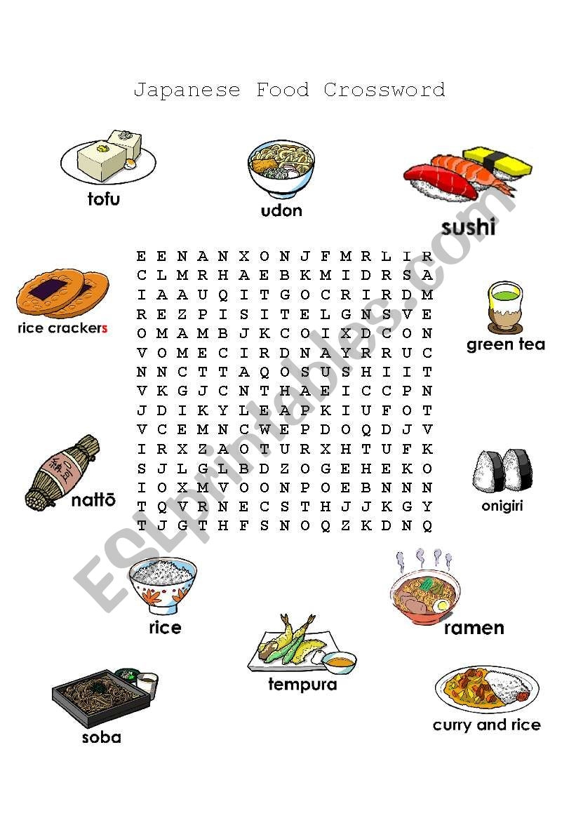 Japanese Food Word Search ESL Worksheet By Monkeygravity