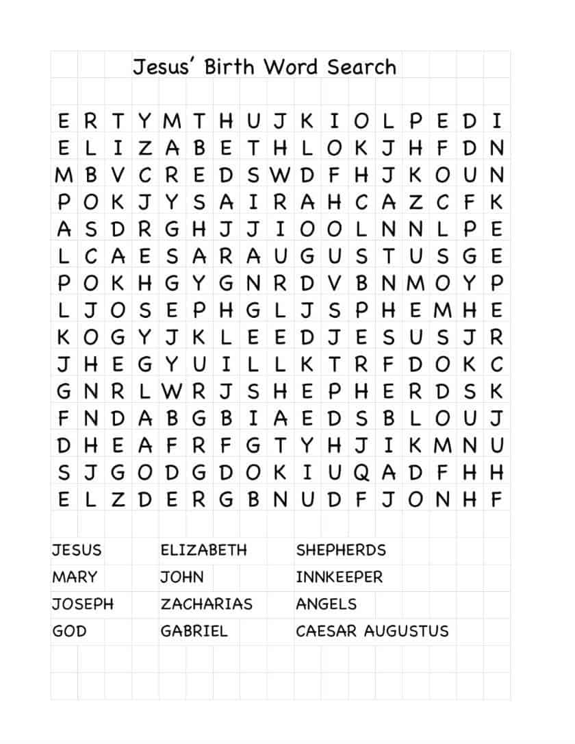 Jesus Birth Word Search Ministry To Children