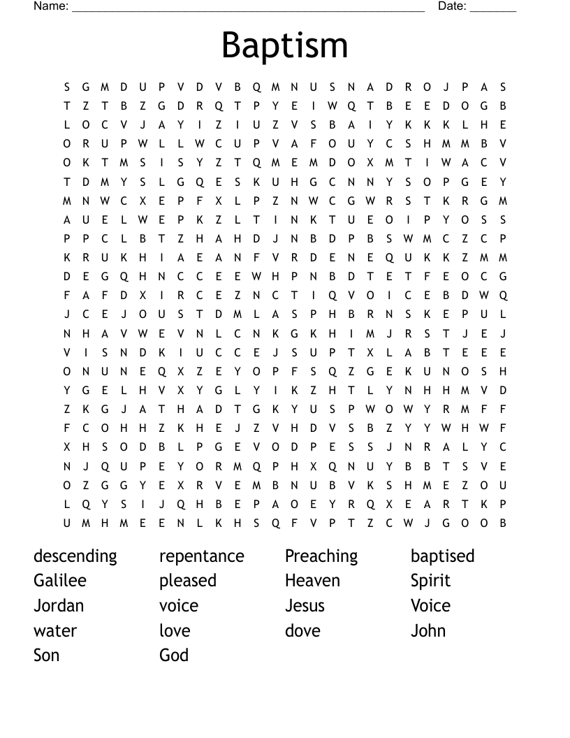 Jesus Is Baptized Word Search WordMint