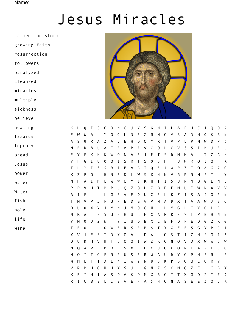 Jesus Miracles Word Search WordMint