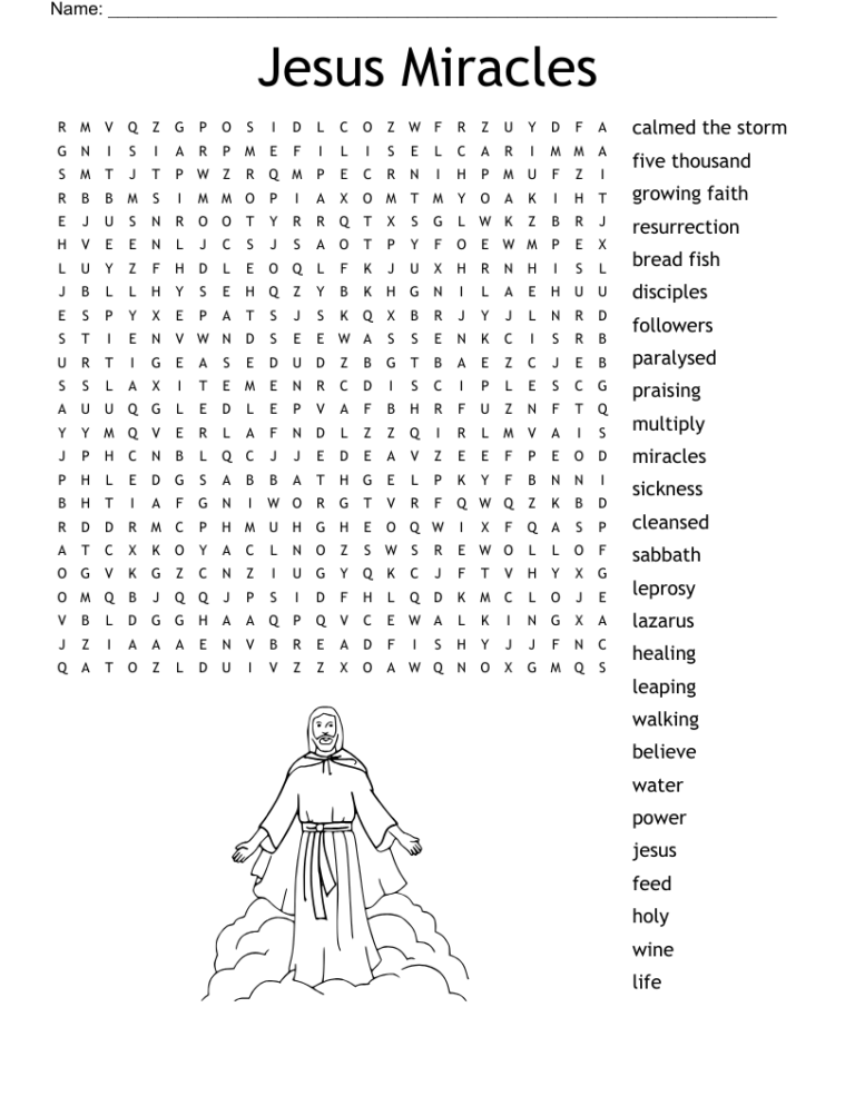 Jesus Miracles Word Search WordMint