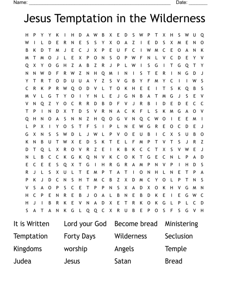 Jesus Temptation In The Wilderness Word Search WordMint