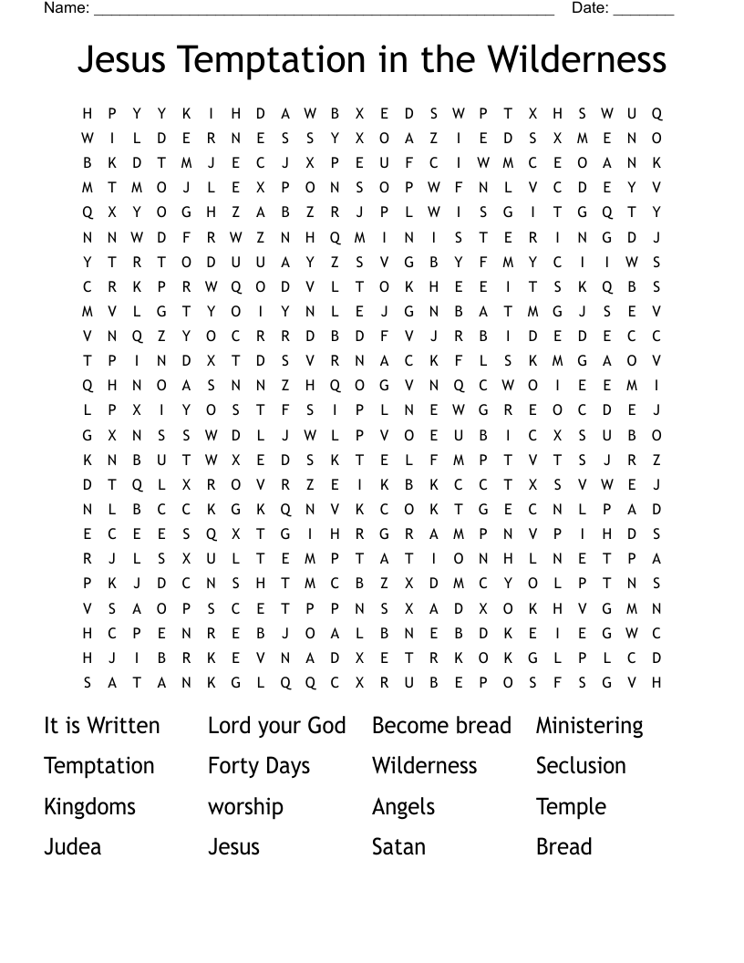 Jesus Temptation In The Wilderness Word Search WordMint