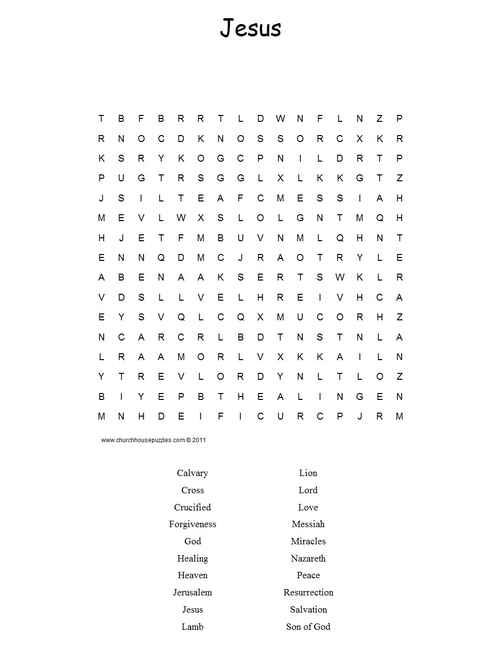 Jesus Word Search Puzzle