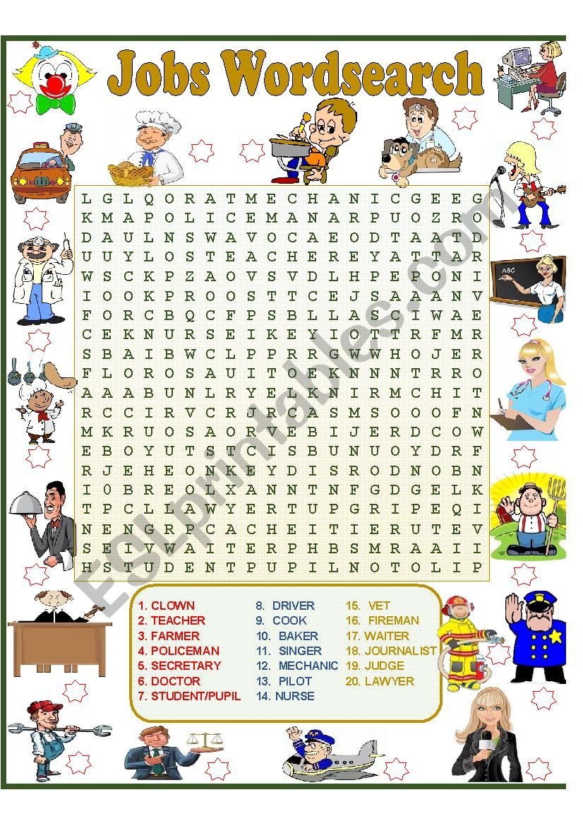 JOBS WORDSEARCH ESL Worksheet By Sumerce