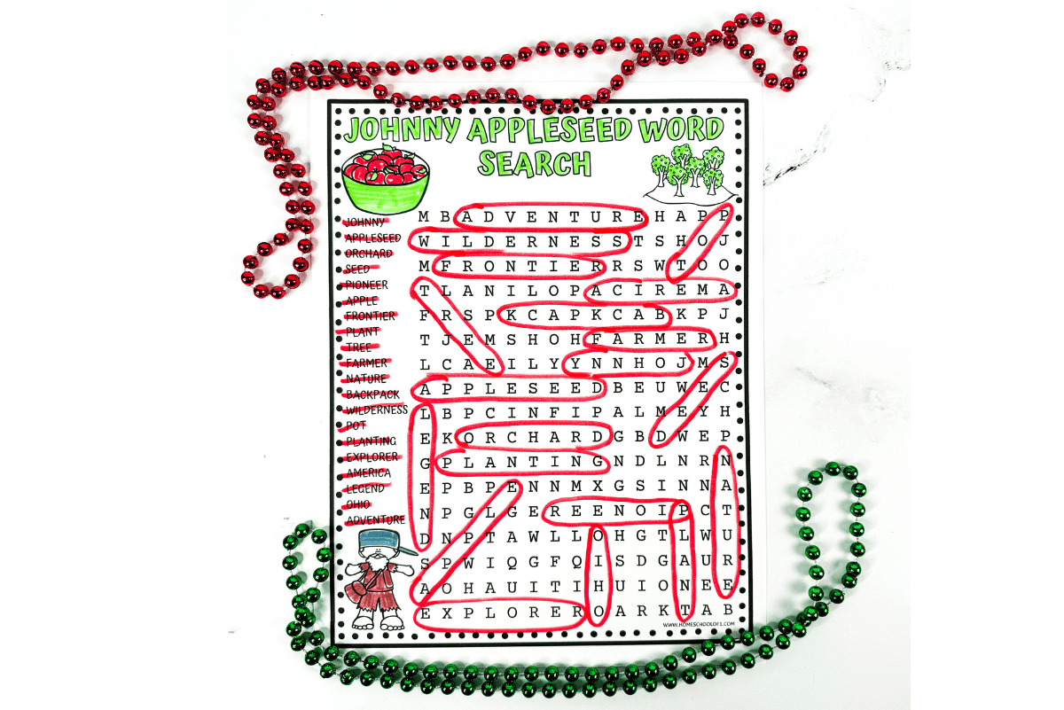 Johnny Appleseed Word Search Free Printable 