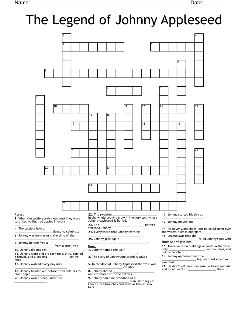 Johnny Appleseed Word Search WordMint