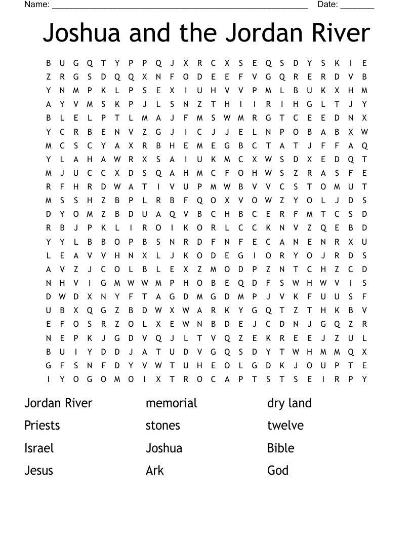 Joshua And The Jordan River Word Search WordMint Joshua And The Jordan River Word Search WordMint