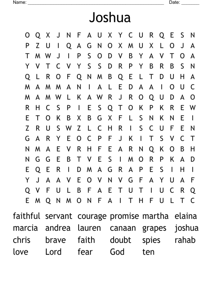 Joshua Word Search WordMint