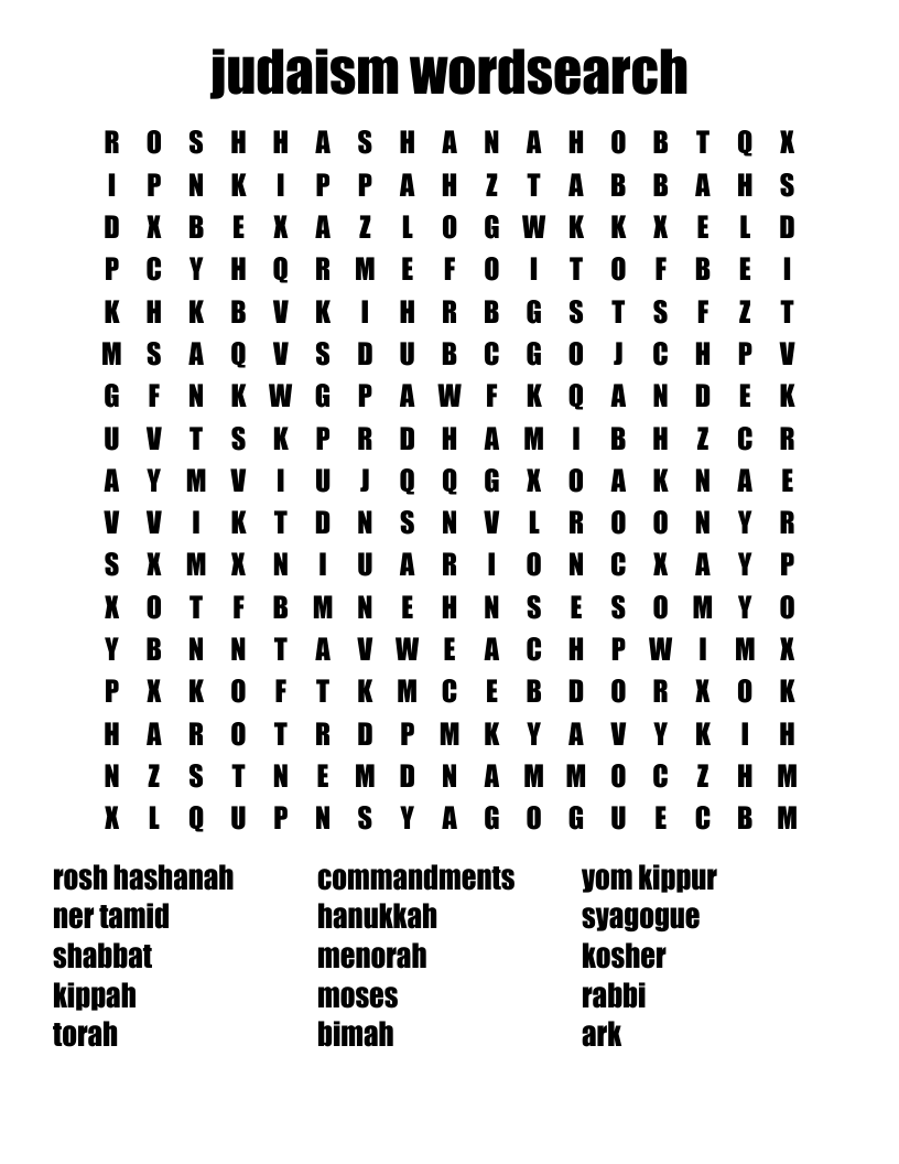 Judaism Word Search WordMint