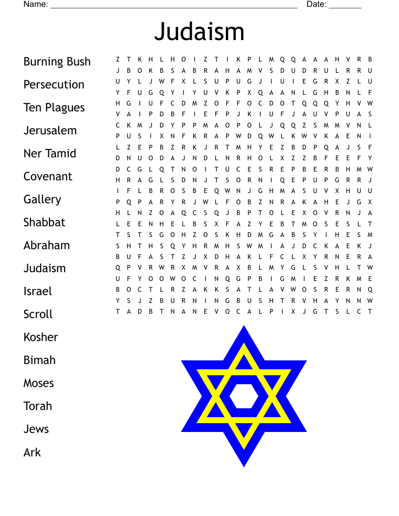 Judaism Word Search WordMint