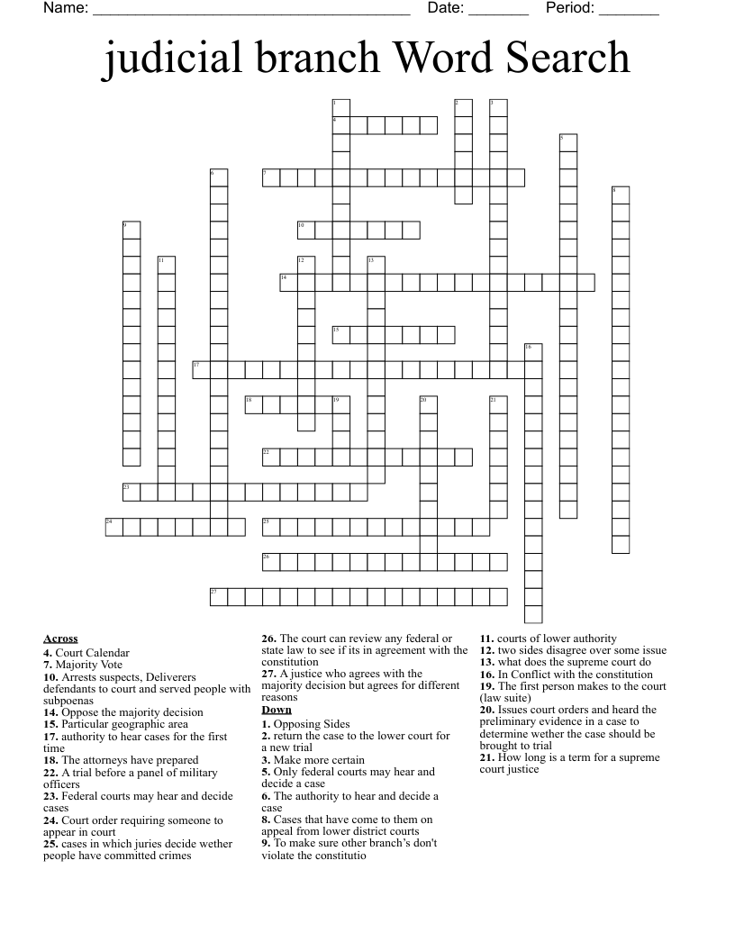 Judicial Branch Word Search Crossword WordMint