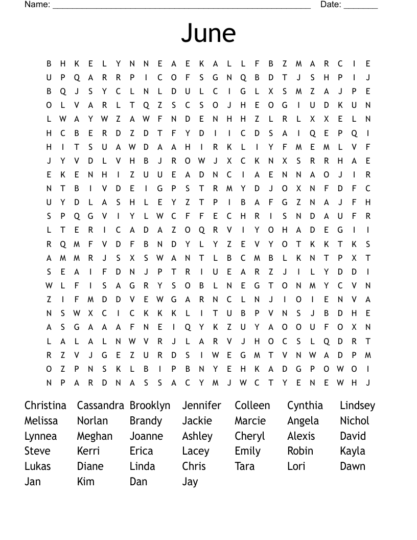June Word Search WordMint