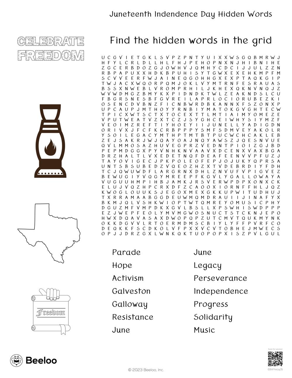 Juneteenth themed Word Searches Beeloo Printable Crafts And 