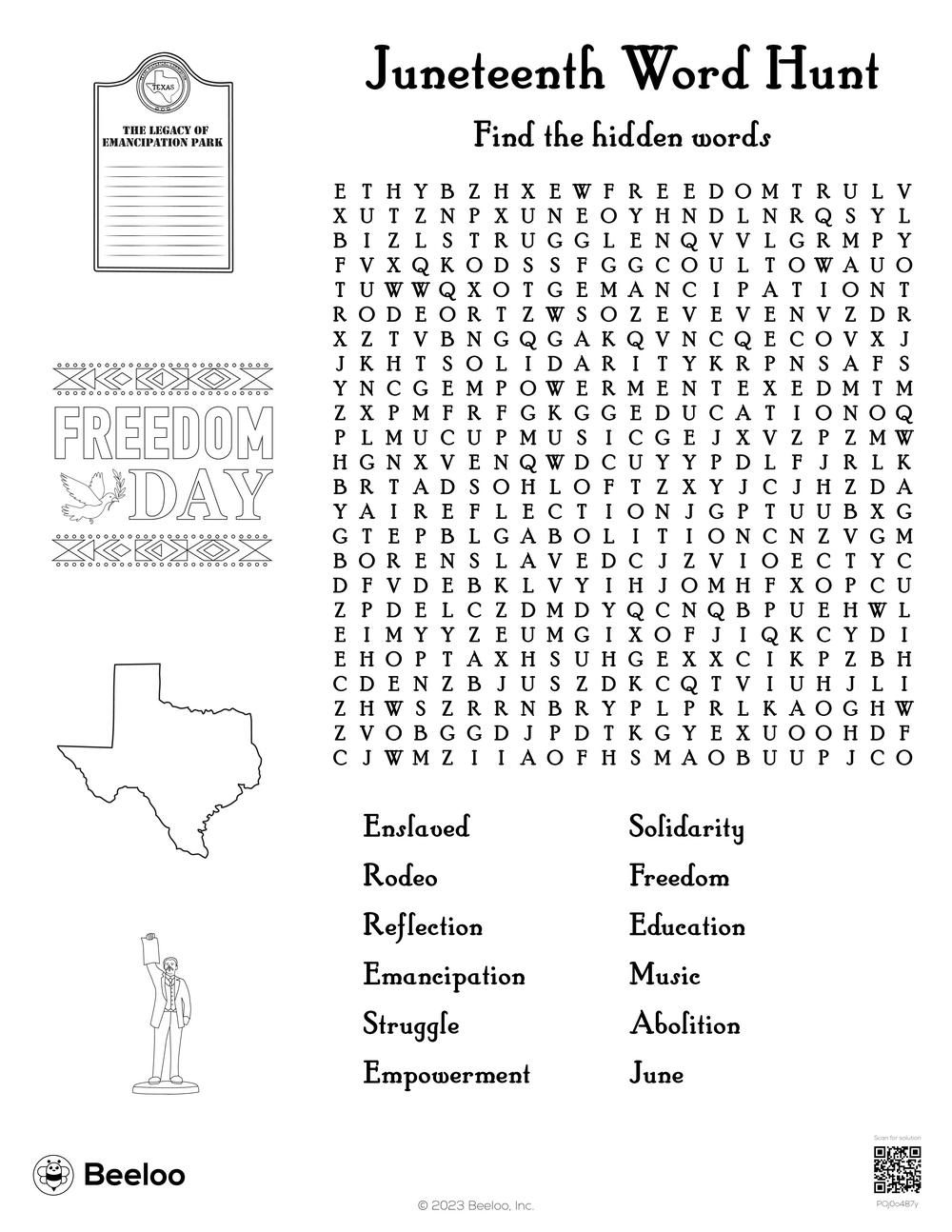 Juneteenth Word Hunt Beeloo Printable Crafts And Activities For Kids