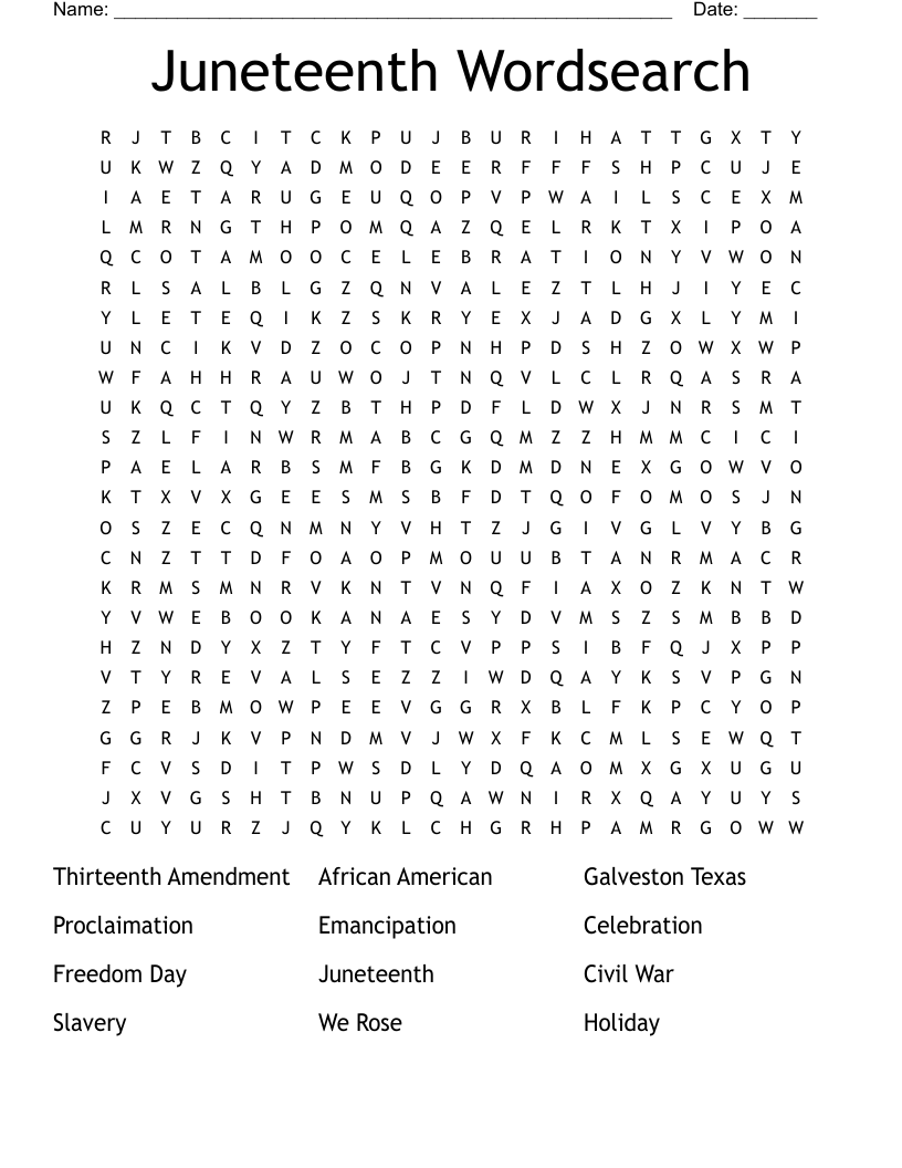 Juneteenth Word Search WordMint